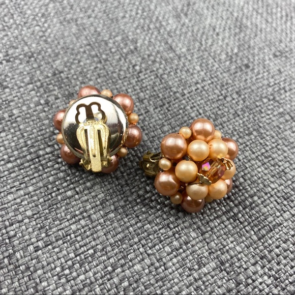 Vintage Peach & Brown Japan Clip On Earrings - Picture 6 of 7